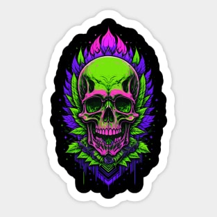 Green Neonwave Skull Sticker